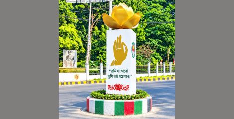 নন্দনকানন বৌদ্ধ বিহারের সামনে পদ্মফুলের নান্দনিক গোলচত্বর