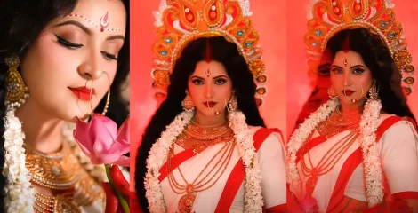 দুর্গার সাজে পরীমনি, নজরকাড়া রূপে মুগ্ধ ভক্তরা